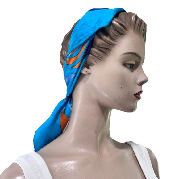 Silk Blue and Orange Scarf - Picture 1 of 16